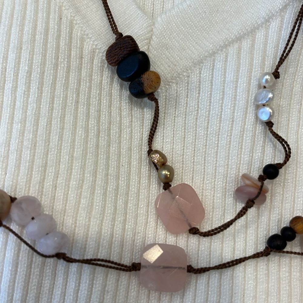 Silpada Natural 35” Necklace Rose Pink Pearl Brown Cord - Picture 3 of 3